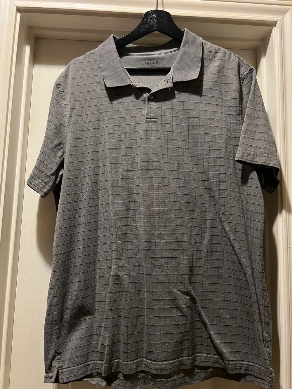 Van Heusen Men's Grey Check Polo- size XL, EUC